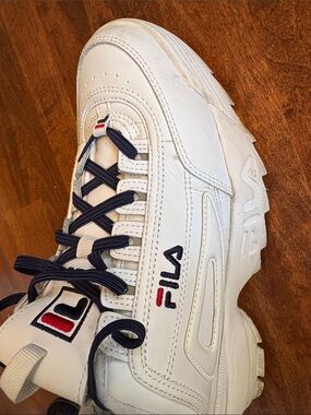 Fila Disruptor White and Navy Chunky Leather Sneaker